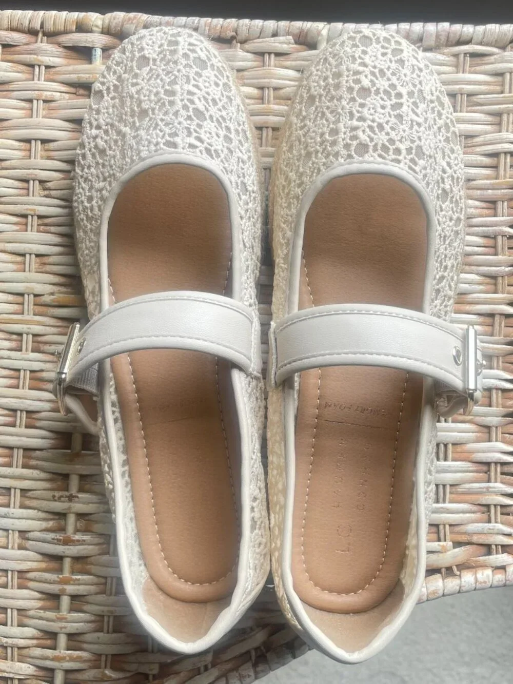 LC Lauren Conrad Beige Crochet Mary Jane Flats